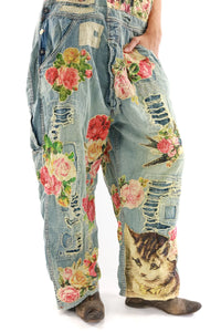 OVERALLS 040-WSHID-OS Floral Appliqué Overalls