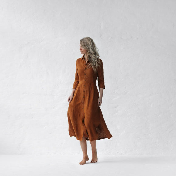 LinenTailored Dress | Mustard